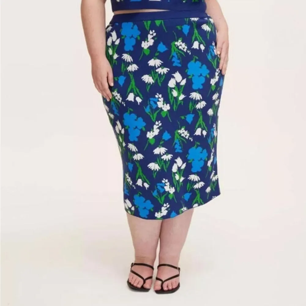 Kate Spade Floral Knit Midi Skirt Blue and Green Size XXL